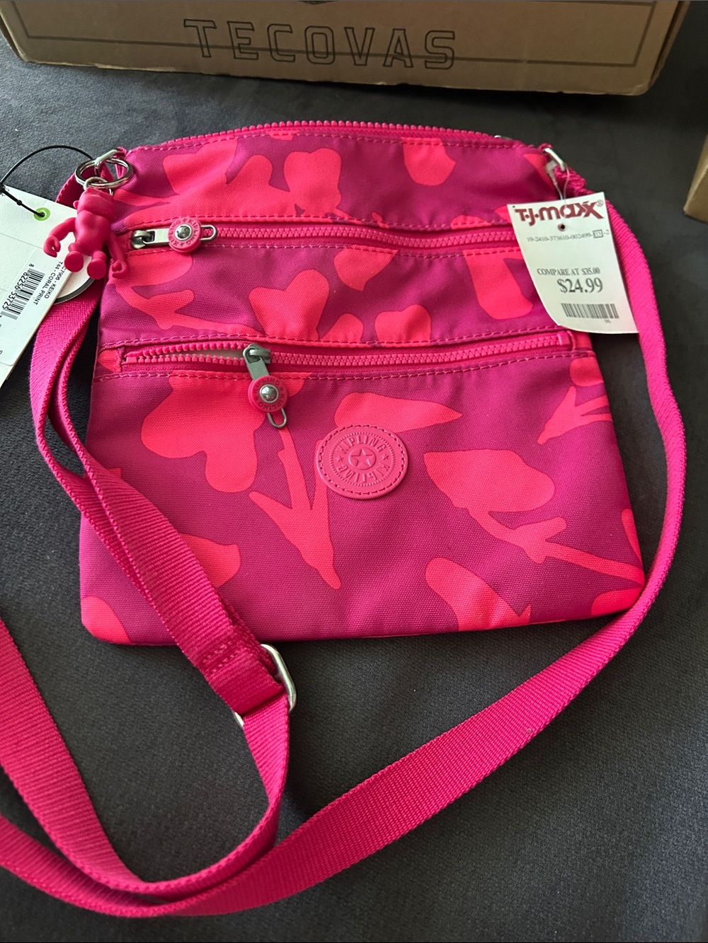 Kipling Hot Pink & Magenta Floral Nylon Crossbody Bag